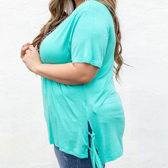 L&B Apparel Ariel Side Tie Top - Turquoise Sky - Picture 3 of 5